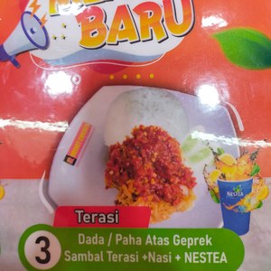 PAKET TERASI 3 (Nasi, Dada Ayam Geprek Sambel Terasi, dan Teh Botol)