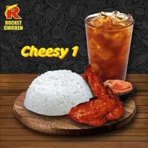 PAKET CHEESY 1 (Nasi, Sayap Ayam Saus Cheesy, dan Ice Tea)