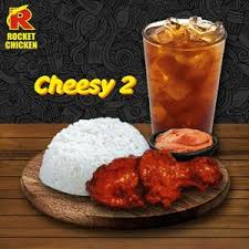 PAKET CHEESY 2 (Nasi, Paha Bawah Ayam Saus Cheesy, dan Ice Tea)