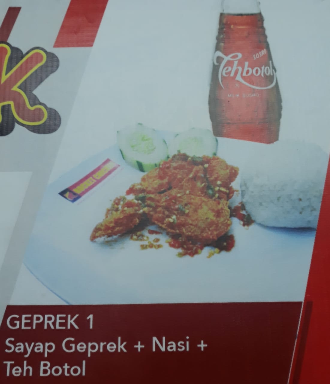 PAKET GEPREK 1 (Nasi, Sayap Ayam Geprek, dan Teh Botol)